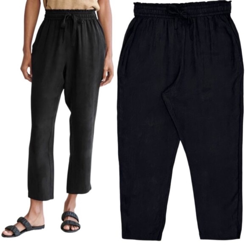 Jenni Kayne Rio High Rise Drawstring Ankle Trouser Pants in Black Women's Size M